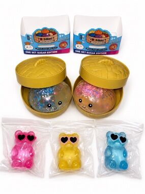 Mystery Sugar Edition Glitter Squishy Set - Gold Case with Pink & Blue Fill